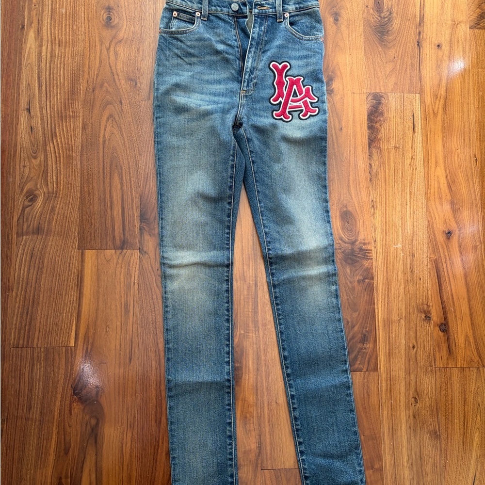 Gucci Blue Skinny Jeans with Red Logo